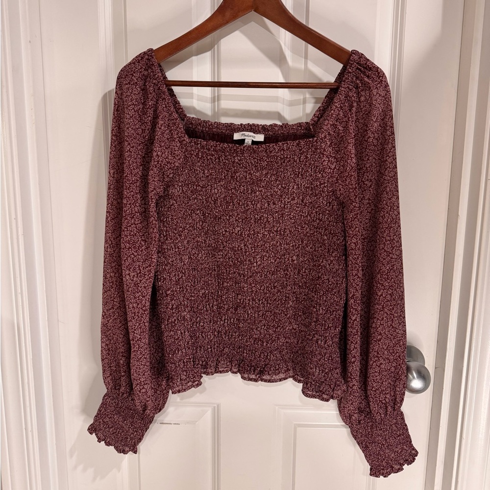 Madewell Burgundy Off-the-Shoulder Smocked Top